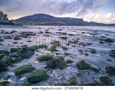 Sunset Over The Famous Dinosaur Bay At Staffin On The Isle Of Skye