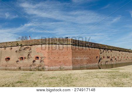 Bullet Holes / Cannon Holes In The Brick Walls Of Fort Pulaski National Monument In Georgia From The