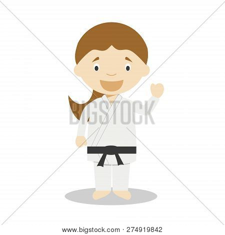 Cute Cartoon Vector Illustration Of A Karateka. Women Professions Series