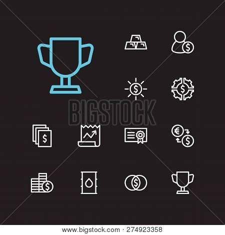 Economy Icons Set. Petroleum And Economy Icons With Stock News, Broker And Mutual Funds. Set Of Rewa