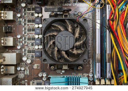 Dusty External Graphics Card Out Of A Personal Computer Case For Cleaning. A Lot Of Dust On The Cool