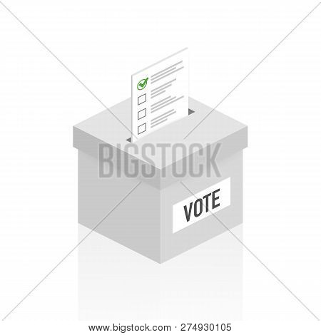Voting Concept In Flat Style - Hand Putting Paper In The Ballot Box. Vector Stock Illustration.
