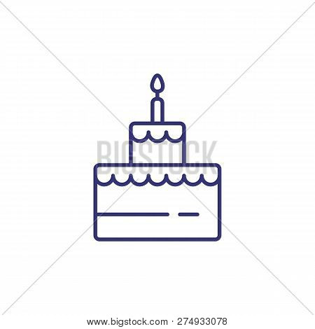 Cake Line Icon. Birthday Pie With Candles On White Background. Celebration Concept. Vector Illustrat