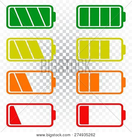 Battery Icon Vector Set On Isolated Background. Symbols Of Batte