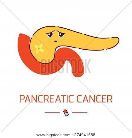 Pancreatitic Cancer Awareness Vector Poster With Pancreas Made In Cartoon Style On White Background.