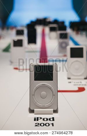 Prague, Czech Republic - August 28, 2018: Range Of Ipods Inside Apple Museum In Prague, The Largest 