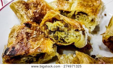Turkish Kol Boregi With Minced Meat . Turkish Pastry