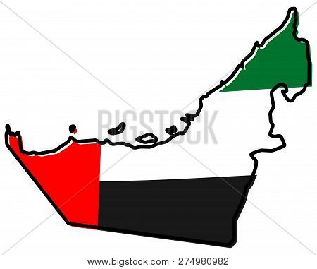 Simplified Map Of United Arab Emirates (uae) Outline, With Slightly Bent Flag Under It.