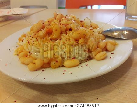 Turkish Baked Beans With Pilav Or Pilaf And Buttermilk Ayran / Haricot Beans / Kurufasulye
