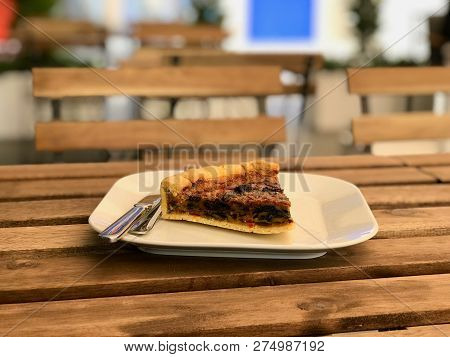 Turkish Food Quiche Tart Kis / Vegetable Pie Slice Served With Plate At Restaurant.