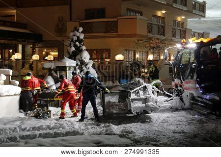 16 January 2016 - Hinterglemm, Austria: Rescue Paramedic Team Moves Injured After Accident Skier Fro