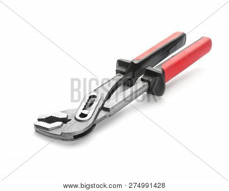 New Water Pump Pliers On White Background. Plumber's Tool