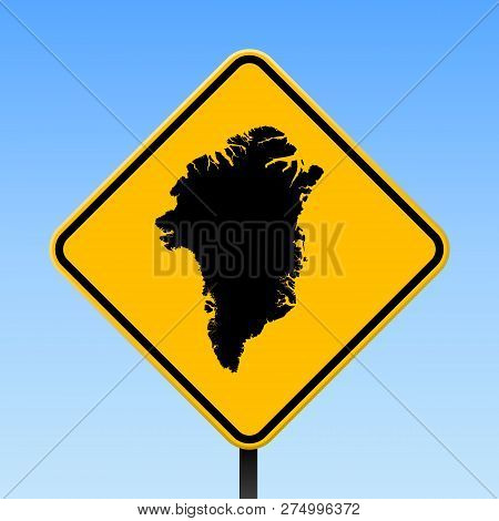 Greenland Map On Road Sign. Square Poster With Greenland Country Map On Yellow Rhomb Road Sign. Vect