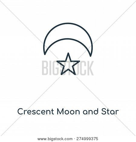 Crescent Moon And Star Icon In Trendy Design Style. Crescent Moon And Star Icon Isolated On White Ba
