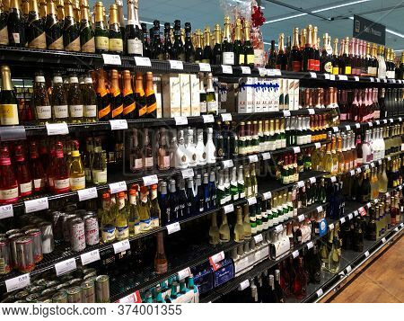 Rows Of Shelves With Bottles - Different Brands Sparkling Wines In Shop. Konz, Germany - June 10, 20
