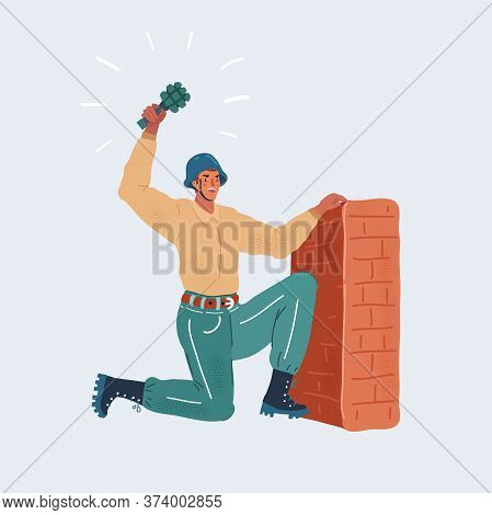 Vector Illustration Of Special Tactics Man Holding Up His Weapon. Soldier On White.