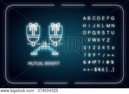 Mutual Benefit Neon Light Icon. Outer Glowing Effect. Sign With Alphabet, Numbers And Symbols. Relat