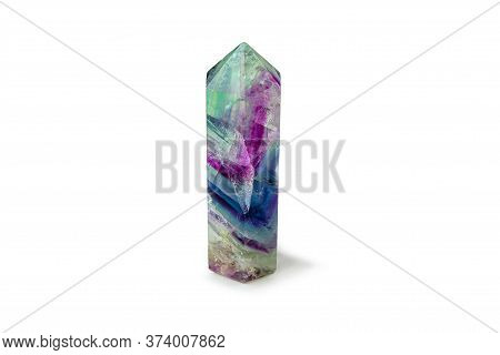Gemstones Fluorite Crystal On White Backgroung. Magic Rock For Mystic Ritual, Witchcraft And Spiritu