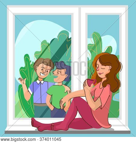 Cartoon Color Characters People With Lineart Elements And Introvert Vs Extravert Communication Conce