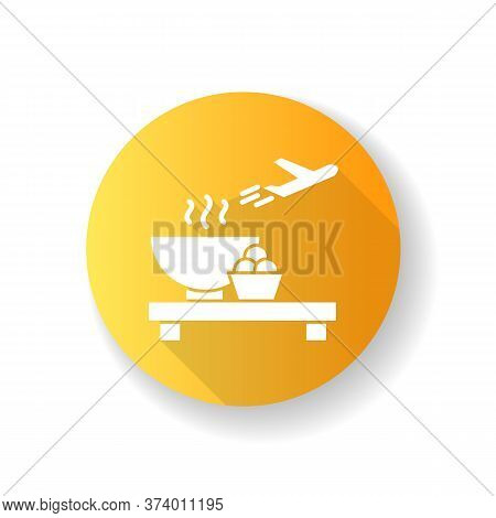 Airport Restaurant Yellow Flat Design Long Shadow Glyph Icon. Serving Food In Aircraft Terminal Cafe
