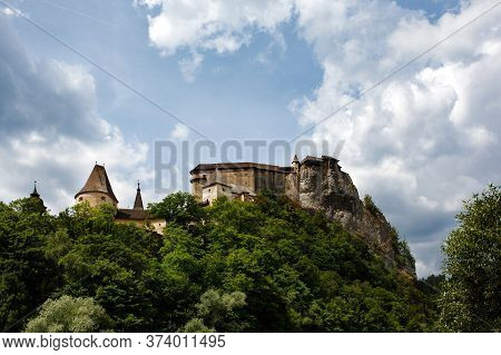 View On Orava Castle On A High Rock Above Orava River In The Village Of Oravsky Podzamok In Slovakia