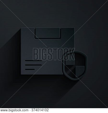 Paper Cut Delivery Security With Shield Icon Isolated On Black Background. Delivery Insurance. Insur