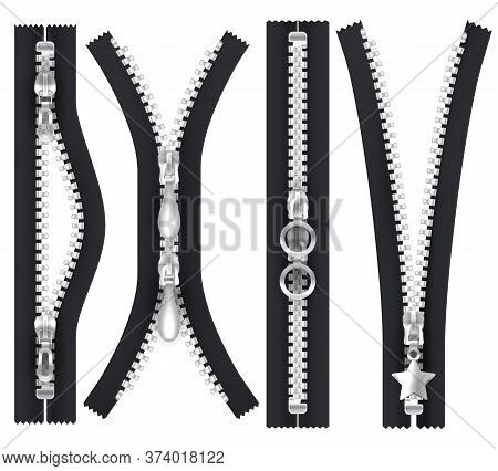 Black Zipper With Metallic Silver Teeth And Hasp