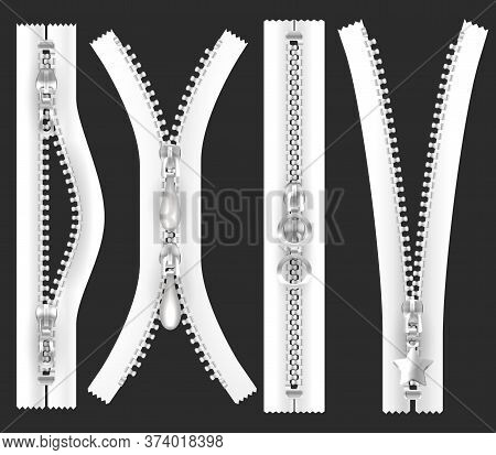 White Zipper With Metallic Silver Teeth And Hasp