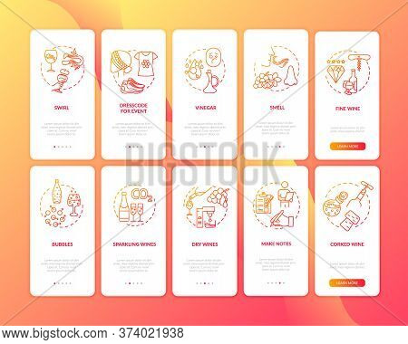 Wine Tasting Onboarding Mobile App Page Screen With Concepts. Proper Rules For Restaurant Event Walk