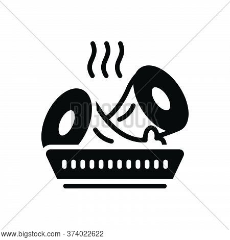 Black Solid Icon For Lunchmeat Hot Food Beef Sliced Rolled Cooked