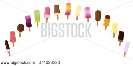 Ice Lolly Bow, Curve, Arch. Colorful Fruity Frozen Popsicles Sortiment. Isolated Vector Illustration