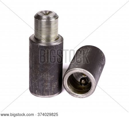 Metal Hinges Isolated On A White Background. Hinges Bullet Type