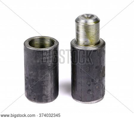 Metal Hinges Isolated On A White Background. Hinges Bullet Type.
