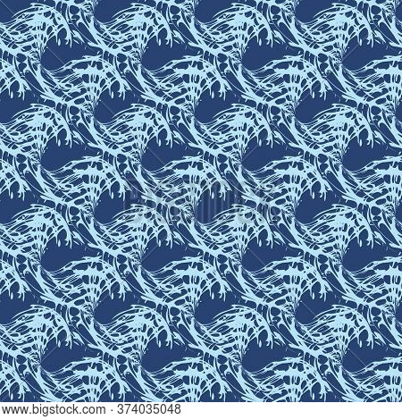 Ocean Waves Seamless Vector Dynamic Pattern. Stormy Sea Surface Print Design For Backgrounds, Sports