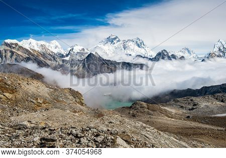 Panoramic View Of Mount Everest (8,848 M) The Highest Mountains In The World With Himalayan Range Vi