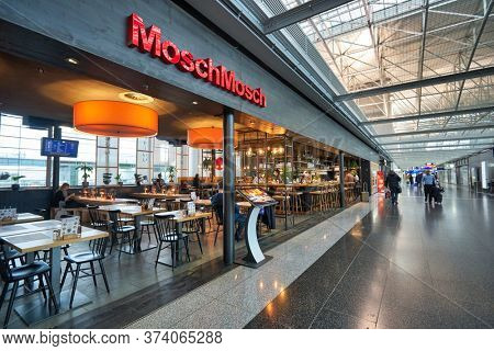 FRANKFURT AM MAIN, GERMANY - CIRCA JANUARY, 2020: MoschMosch restaurant as seen at Frankfurt am Main Airport.