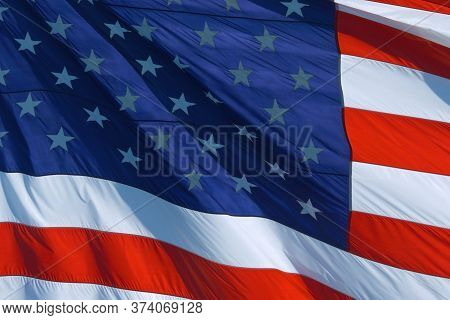American Flag Background, Closeup: American Flag Usa Close Up Waving Background Texture. American Fl