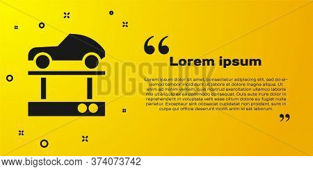 Black Repair Car On A Lift Icon Isolated On Yellow Background. Repair Of The Underbody, Suspension, 
