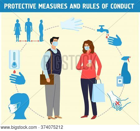 People In Protective Masks. Personal Infection Safety. Individual Virus Protective Measures, Sanitiz
