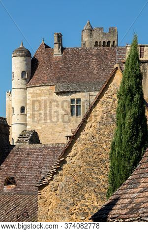 The Medieval Chateau De Beynac Rising On A Limestone Cliff Above The Dordogne River. France, Dordogn