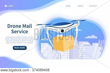 Drone Delivery Concept. Contactless Delivery Of Products. Catering Service. Air Delivery. Modern Tec