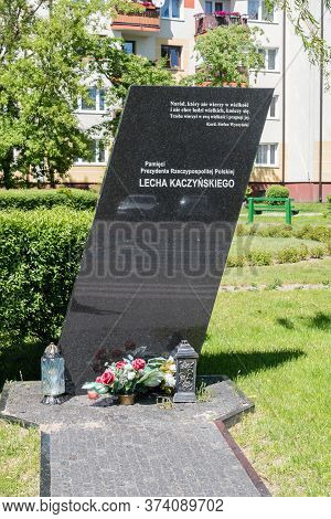 Pisz, Poland - June 1, 2020: Memorial To President Lech Kaczynski.