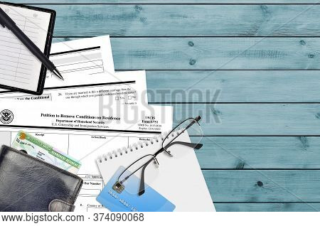 Uscis Form I-751 Petition To Remove Conditions On Residence Lies On Flat Lay Office Table And Ready 