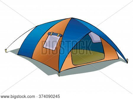 Tent Camping In Outdoor Travel. Vector Illustration For Nature Tourism, Journey, Adventure. Tent Ele