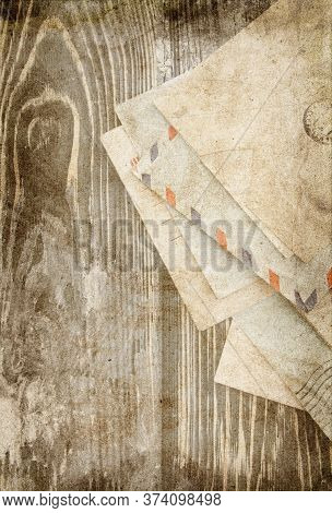 Stack Of Envelopes. Image In Vintage Grunge Style