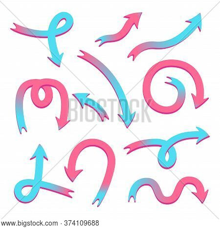 Bright Funny Arrows. A Pack Of Elements For The Design Of Websites, Posters, Advertising, Etc. Blue 