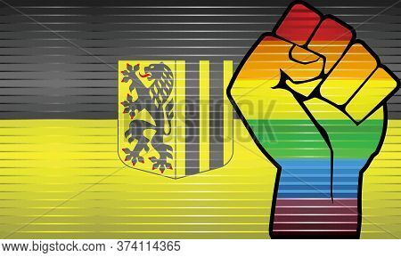 Shiny Lgbt Protest Fist On A Dresden Flag - Illustration, 
Abstract Grunge Dresden Flag And Lgbt Fla
