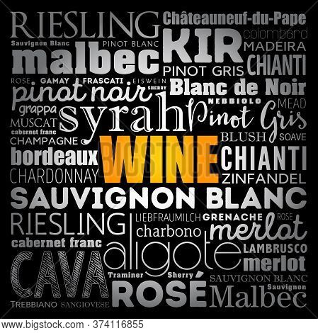Wine Varietals Types Word Cloud Collage, Concept Background