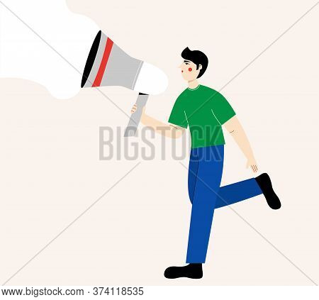 Shout Guy. Man Is Running With A Megaphone. Guy Shout On Big Megaphone. Latest News. Fake News. Prot