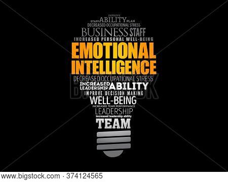 Emotional Intelligence Light Bulb Word Cloud Collage, Business Concept Background